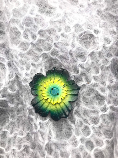 Handcrafted Yellow Green Flower Coconut Buttons- Large Diameter