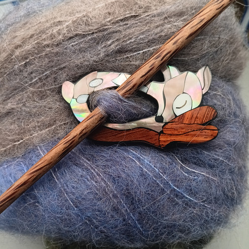 Bambi Woodland Sleeping Deer Fawn Inlaid Shell Shawl Pin Brooch