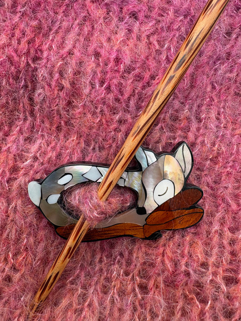 Bambi Woodland Sleeping Deer Fawn Inlaid Shell Shawl Pin Brooch
