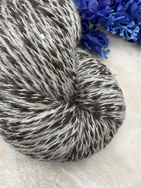 Natural Charcoal / Silver / White Peruvian Tweed Alpaca Undyed Yarn -Sport Weight-8 oz