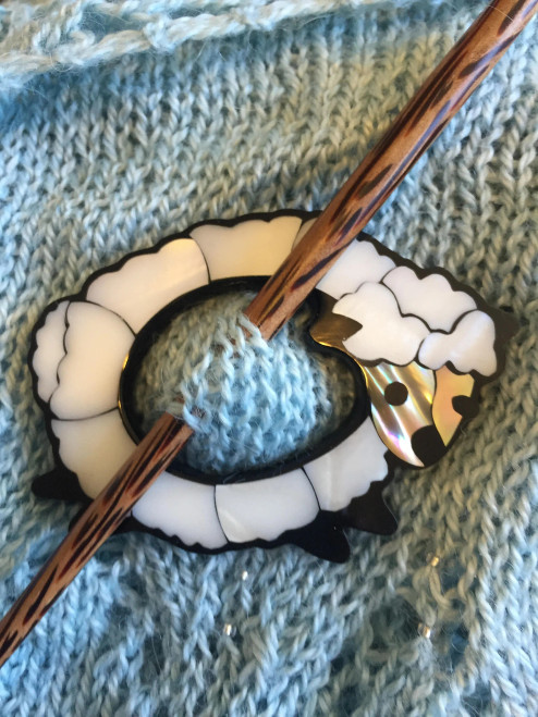 Sheep Inlaid Shell Shawl Pin Brooch