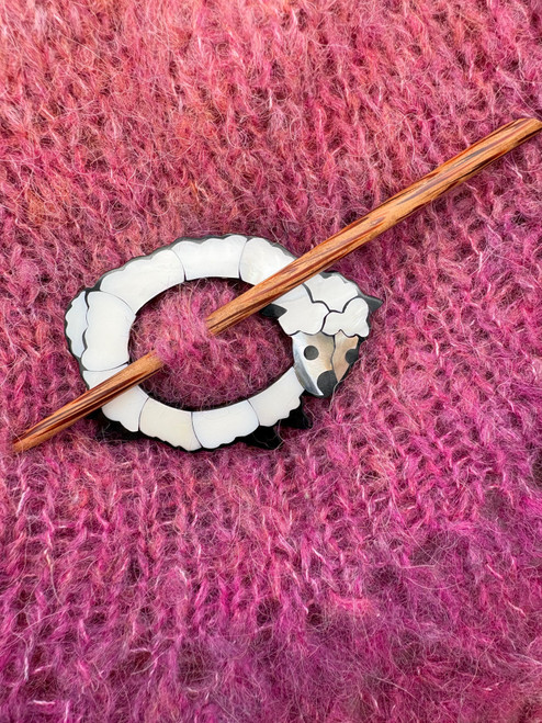 Sheep Inlaid Shell Shawl Pin Brooch