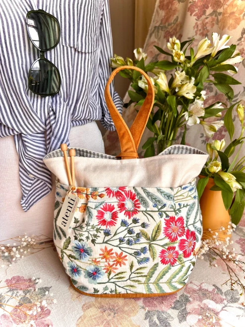 Wildflower Tall Caddy Embroidered Yarn & Notions Organizer, Handmade in the USA