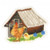 It’s an embroidered patch with a warm, homespun farm feel. At the center is a small barn or coop stitched in soft browns, its slanted roof and wooden texture created with layered thread. In front of it stands a bright, cheerful hen worked in orange and yellow, with a tiny yellow chick nestled close by. The ground beneath them is stitched in green to suggest grass, and two little blue flowers add a sweet pop of color on the right side. The whole design feels cozy, rustic, and lovingly detailed.