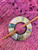Round Inlaid Shell & Brass Shawl Pin Brooch