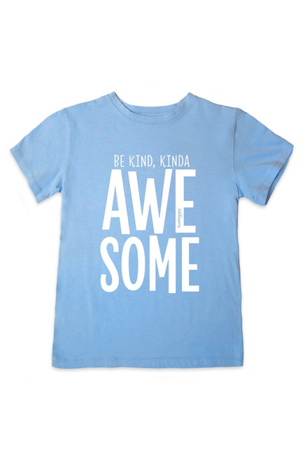 Kid's Blue Crew-Neck "Be Kind, Kinda Awesome" - Front