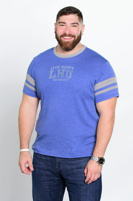 Live Happy University - Men's Blue Stripe Sleeve Tee Live Happy University - Men's Blue Stripe Sleeve Tee