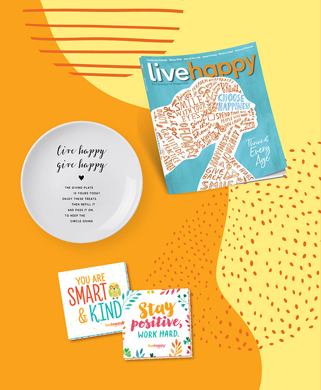 Product shots of Live Happy gift items