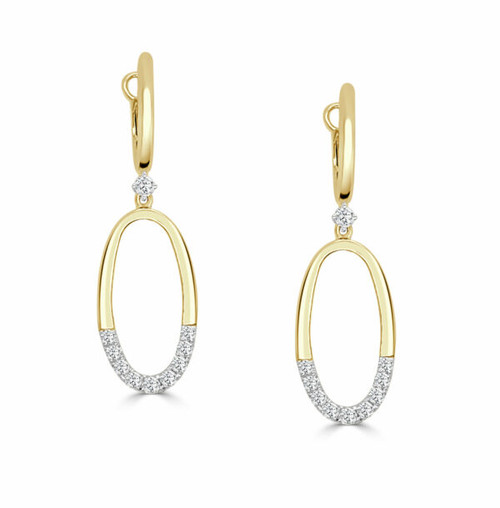 Yellow Gold Oval Diamond Dangle Earrings