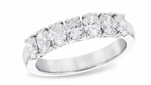 14KW GOLD PRONG-SET OVAL DIAMOND WEDDING BAND 
14KT WHITE GOLD
7=1.33CTTW OVAL DIAMONDS G COLOR, SI1 CLARITY