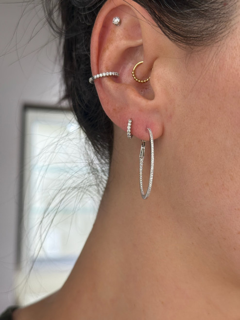Inside-Out Skinny Diamond Hoops- White Gold