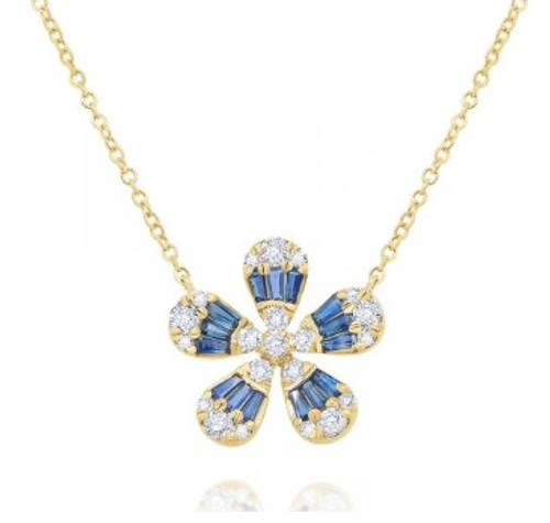 Sapphire and Diamond Flower Pendant - Yellow Gold