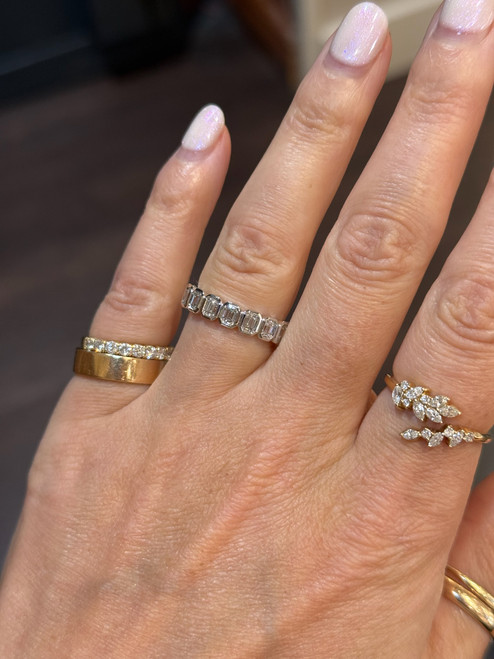 9-Stone Emerald Shape Ring- Bezel Set