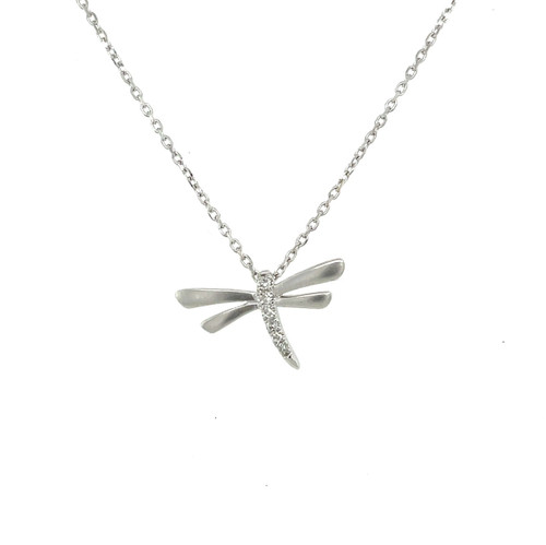 Mini Dragonfly Pendant- White Gold