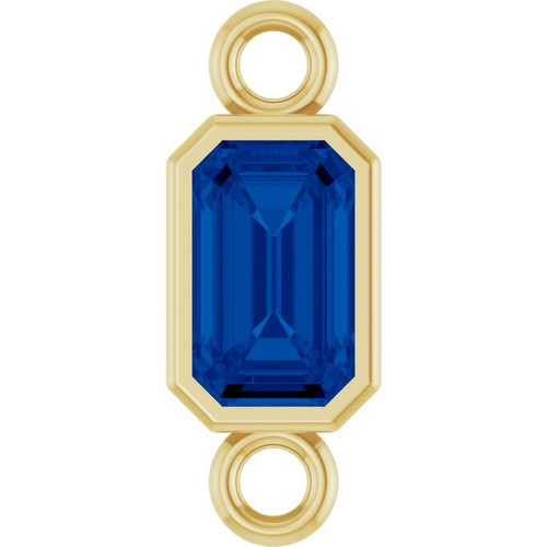 Emerald Shape Connector Charm for Permanent Jewelry- Lab Grown Blue Sapphire