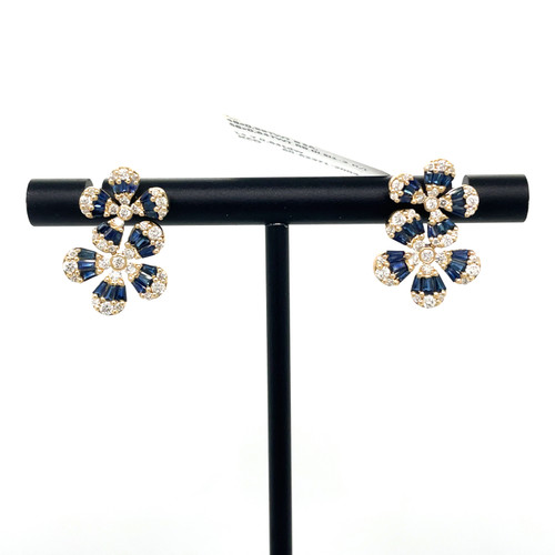 Double Sapphire and Diamond Flower Studs