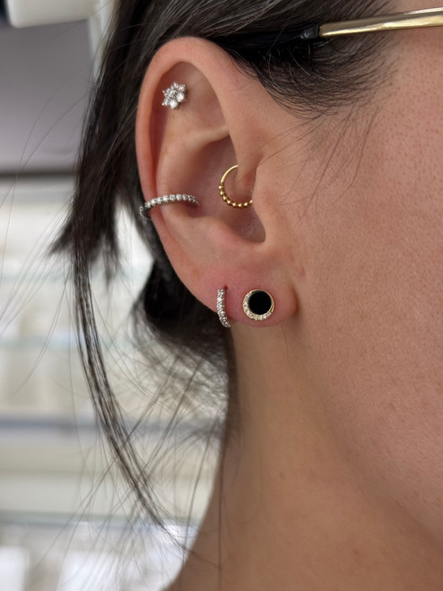 Round Black Onyx and Diamond Studs