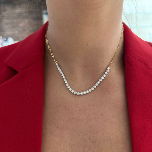 tennis necklace, diamond tennis necklace, bezel tennis necklace, paper clip chain, paperclip necklace