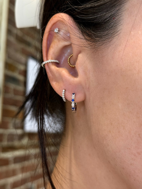Mini Sapphire and Diamond Hoops