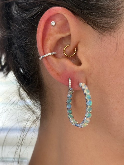 opal hoops, opal earrings, opal inside out hoops, unique opal earrings