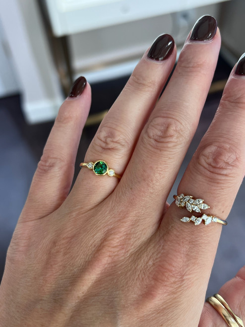 green tourmaline ring, green tourmaline and diamond ring