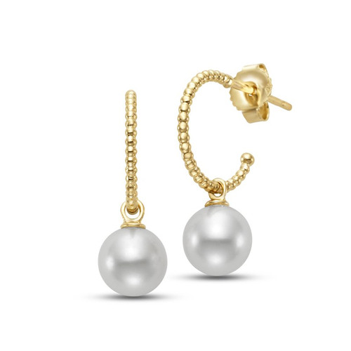 gold pearl hoops, yellow gold pear hoops, yellow gold hoops, pearl dangle earrings, pear hoop earrings, pearl hoops, pearl earrings