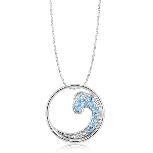 PNT038B2XSI award winning sterling silver blue topaz pendant wave detail on chain, parle, idaho opal