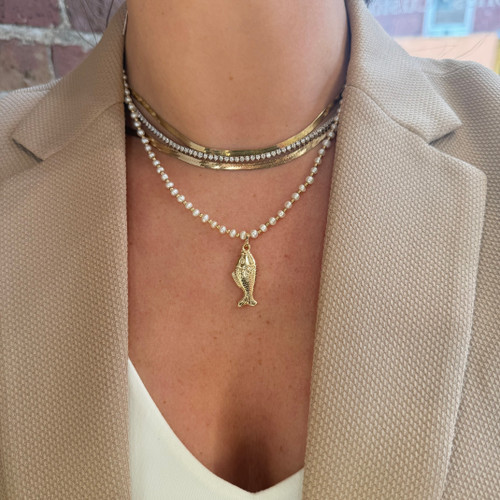 fish necklace, fish pendant, fish jewelry, gold fish