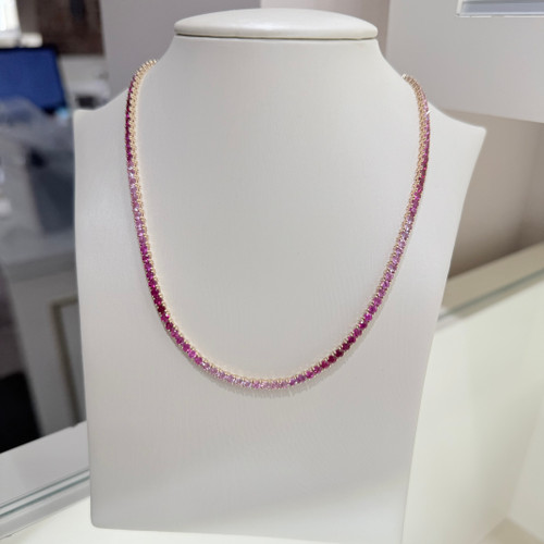 ombre tennis necklace, pink sapphire tennis necklace, pink sapphire ombre tennis necklace, sapphire tennis necklace, unique sapphire jewelry, unique tennis necklace