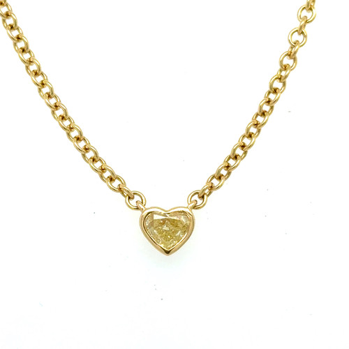 Bezel Set Fancy Yellow Heart Shape Diamond Necklace