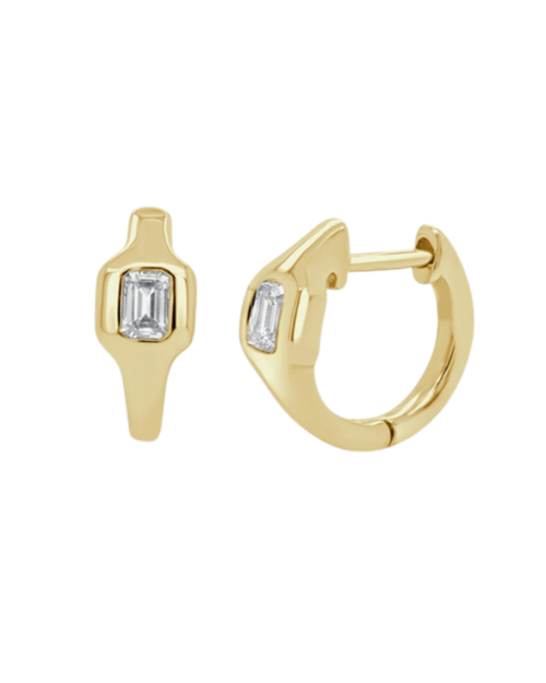 Emerald Cut Huggie Hoops