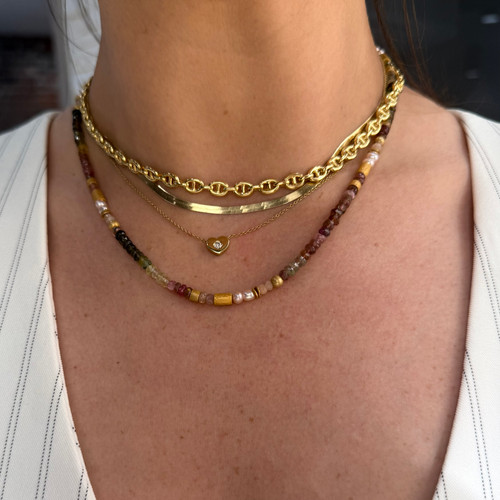 Rainbow Moonstone and Tourmaline Bead Necklace