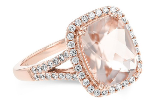 Morganite and Diamond Halo Ring