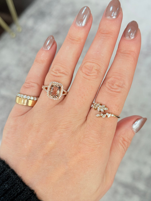 Morganite and Diamond Halo Ring