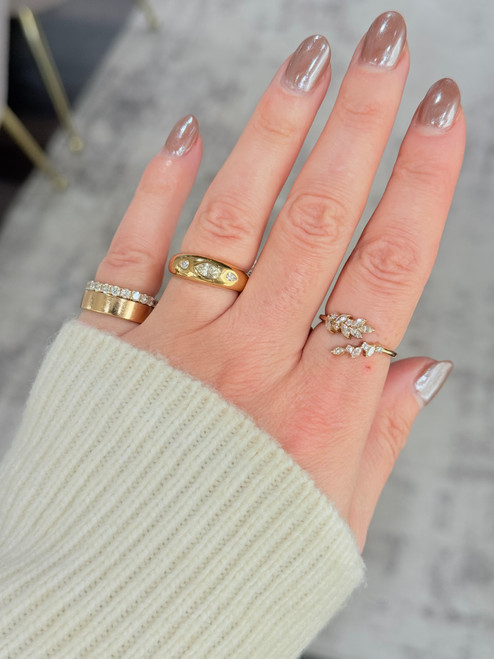 domed ring, domed diamond ring, domed diamond band, flush set diamonds, flush set diamond ring