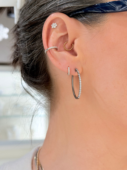 unique diamond hoops, black rhodium earrings, black rhodium diamond hoops, unique diamond earrings