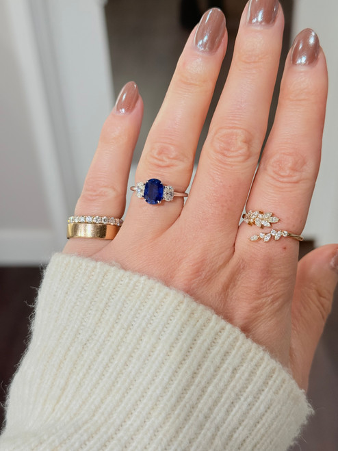 Oval Sapphire and Diamond Three Stone Ring