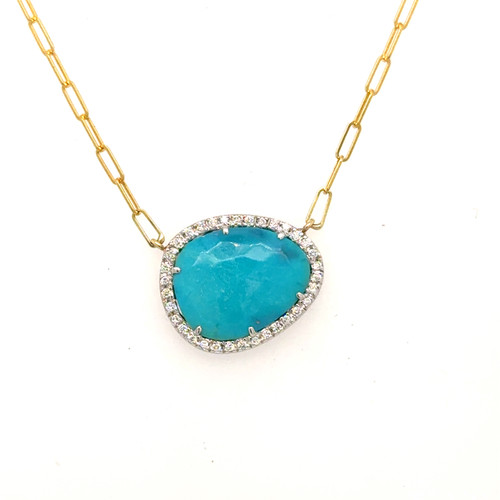Turquoise and Diamond Halo Pendant