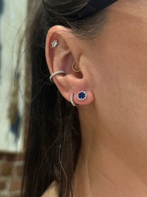 Sapphire + Diamond Halo Studs