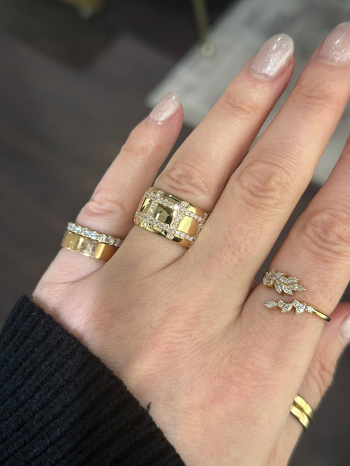 cigar band, diamond cigar band, wide diamond band, wide diamond ring, gold cigar band, yellow gold cigar band