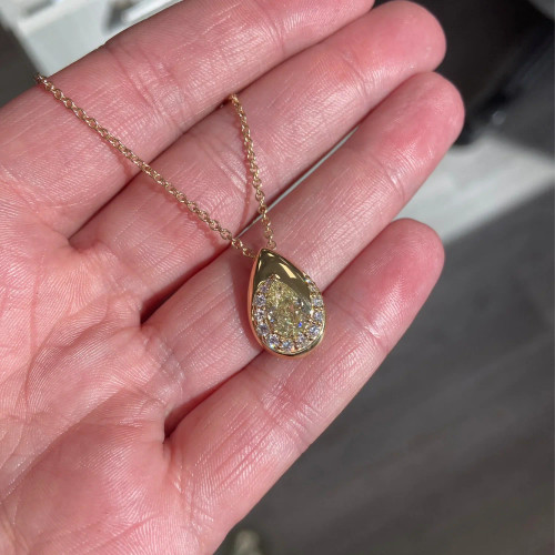 Spiral Pavé Yellow Pear Diamond Pendant