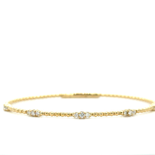 Beaded Gold and Diamond Flexible Bangle
