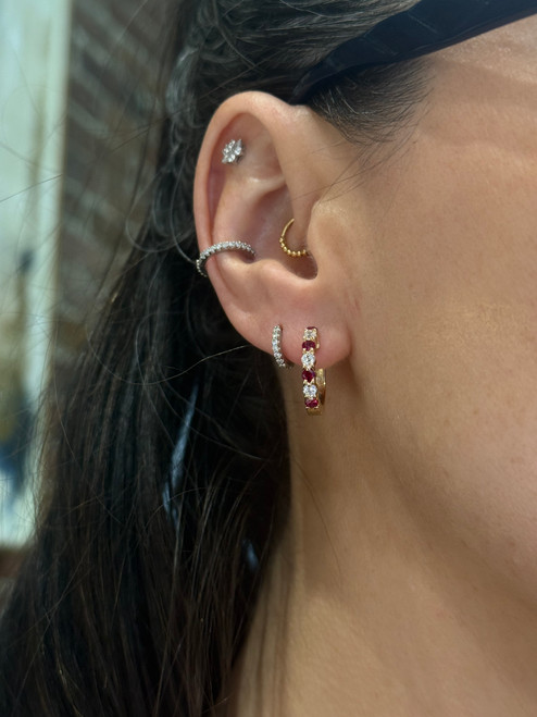 ruby and diamond hoops, ruby and diamond earrings, ruby hoops, ruby earrings, yellow gold ruby earrings