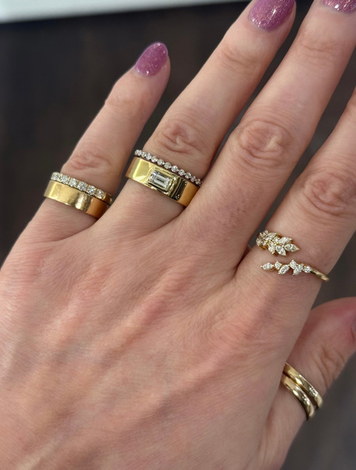 gold ring, gold diamond ring, cigar band, cigar diamond band, stackable rings