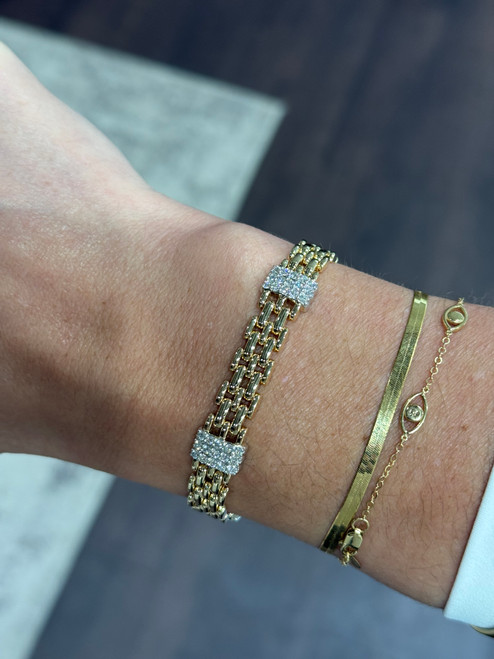 gold bracelet, gold link bracelet, gold and diamond bracelet
