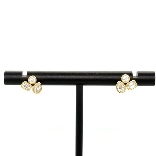 bezel set diamond studs, unique diamond studs, unique diamond earrings, bezel set diamond earrings, diamond cluster earrings, diamond cluster studs