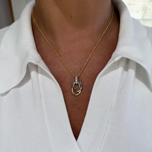 interlocked diamond necklace, two tone diamond necklace, two tone pendant, two tone necklace