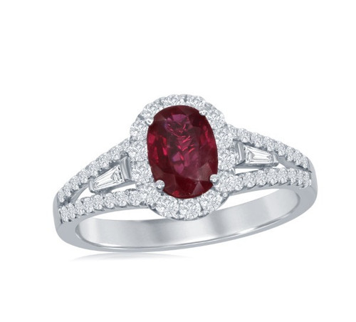 Ruby and Diamond Split Shank Ring