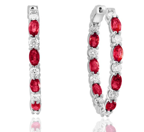 ruby hoops, ruby earrings, ruby and diamond hoops, ruby and diamond earrings