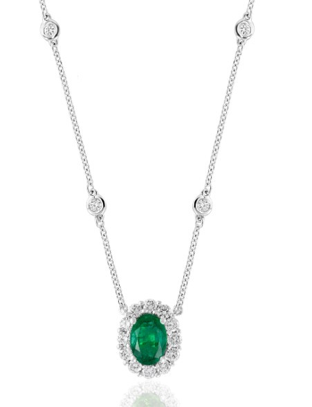 Emerald and Diamond Halo Necklace